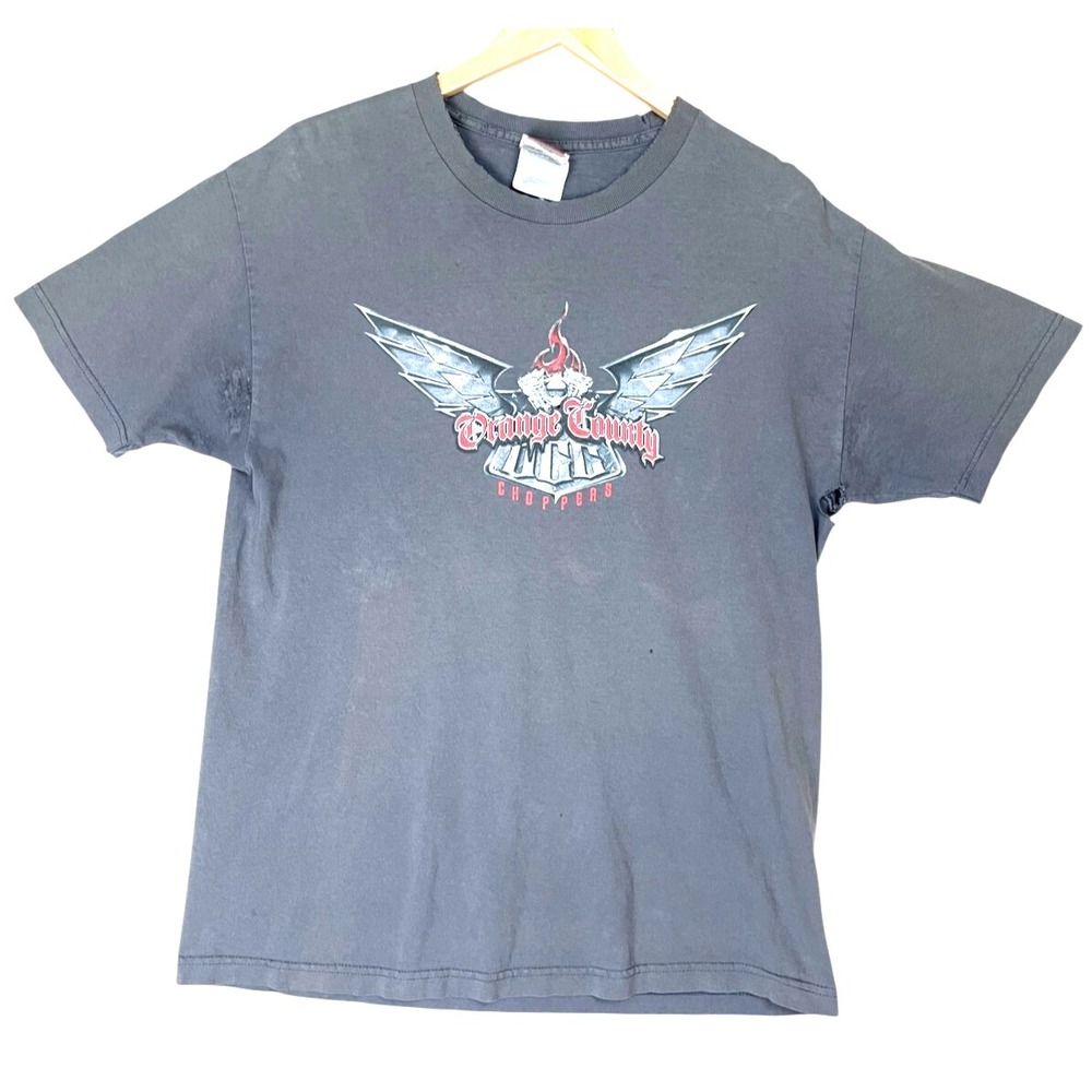 Vtg Orange County Choppers T Shirt Men L Motorcycle Gray Distressed Thrashed